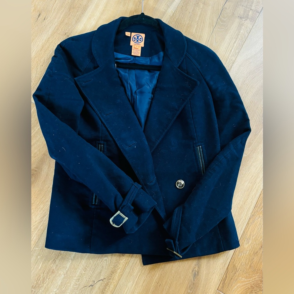 Tory Burch navy blue suede jacket blazer size 2